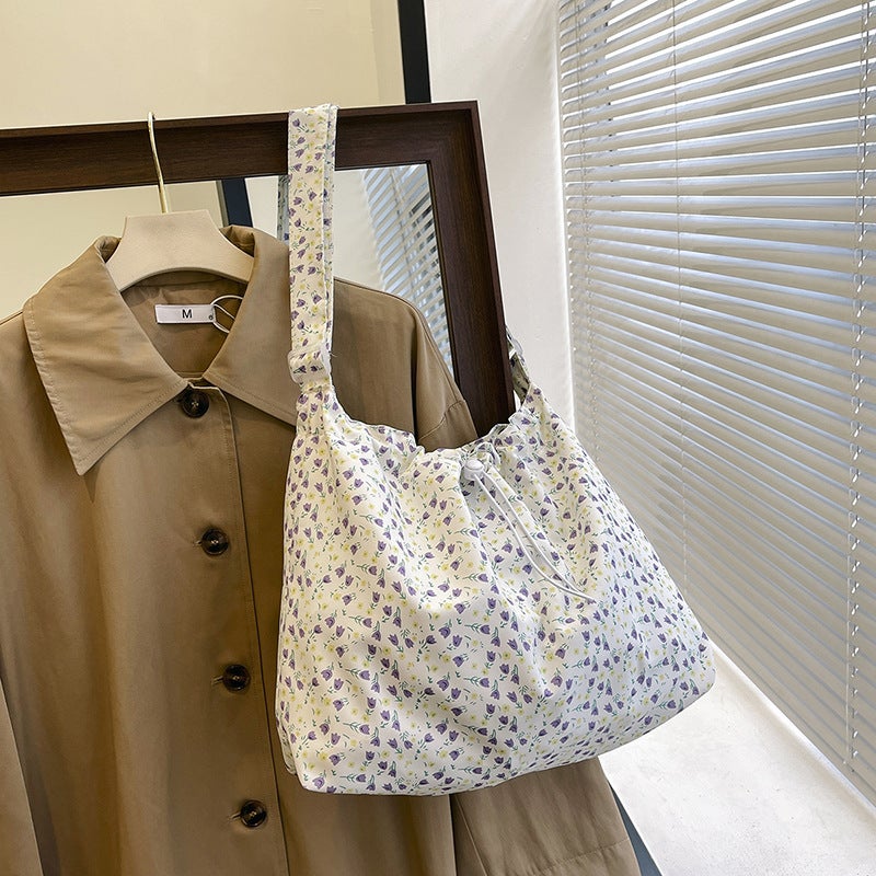 Small Fresh Style Large Capacity Floral Canvas Shoulder Crossbody Bag 2024 Simple Artistic Leisure Tote Bag - Image 1