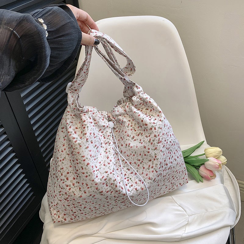 Small Fresh Style Large Capacity Floral Canvas Shoulder Crossbody Bag 2024 Simple Artistic Leisure Tote Bag - Image 2