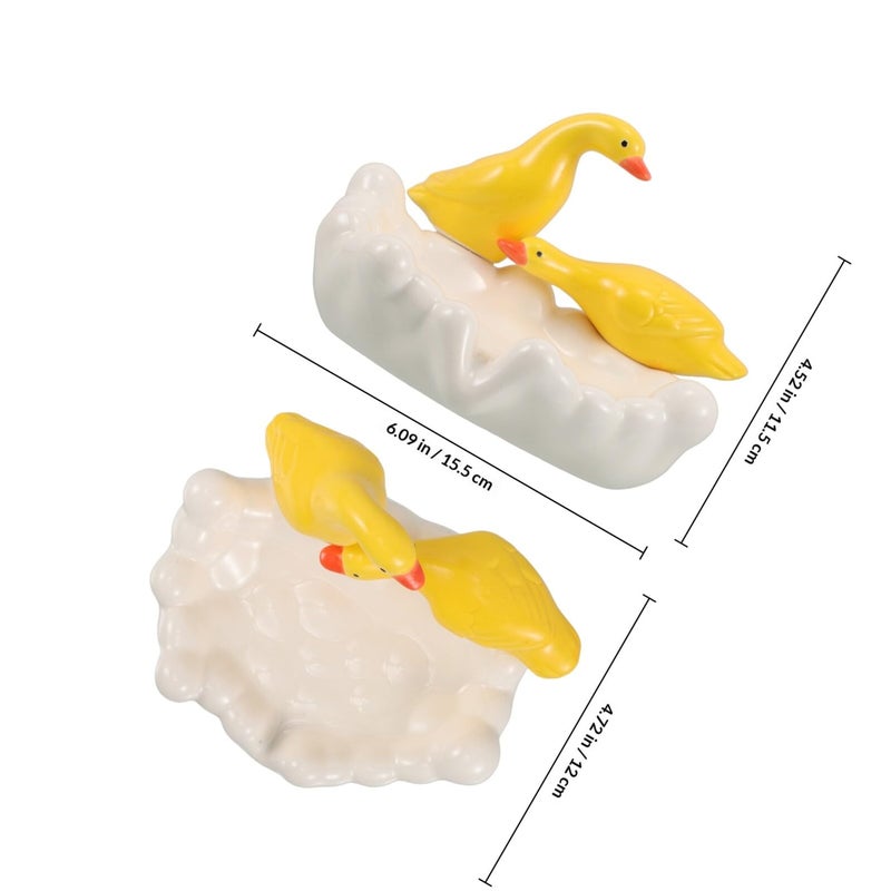 Ceramic Duck Soap Dish Holder with Self Draining Tray for Shower Sink Counter Decor - Image 3