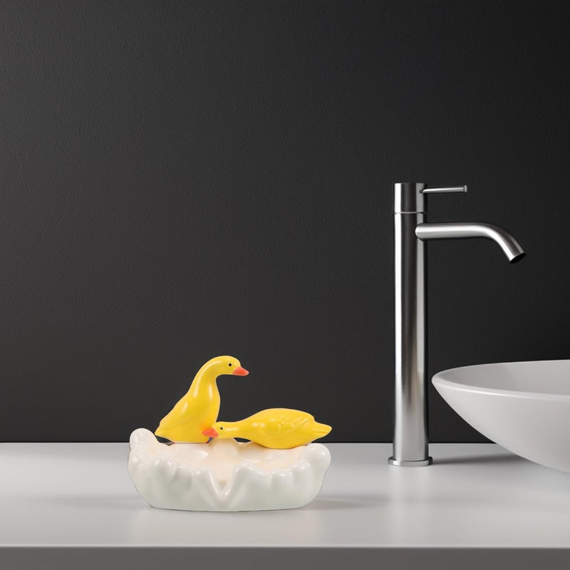 Ceramic Duck Soap Dish Holder with Self Draining Tray for Shower Sink Counter Decor - Image 5