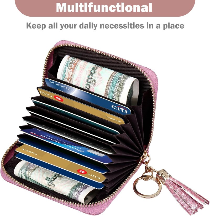 Hot Cool Credit Card Holder for Women, Card Leather Cases Small Wallet for Women Girls, KeyChain Zipper, RFID Blocking, Travel Cute, Organizer Gifts, Pink - Image 5