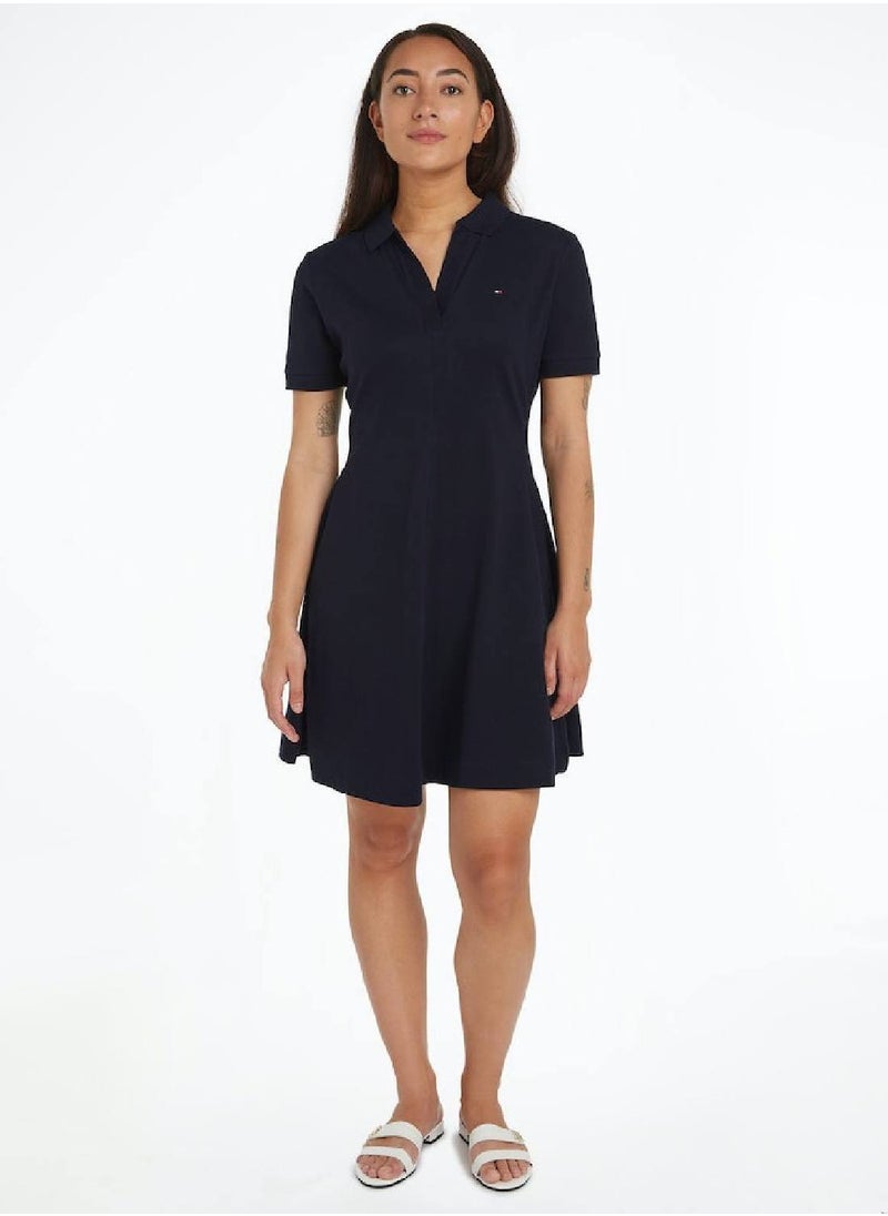 TOMMY HILFIGER Women's Stripe Open Placket Polo Dress -  Cotton blend, Blue  - Image 1