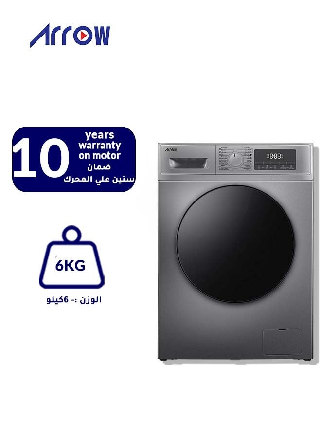 Arrow 6KG 16 Programs, Front load Automatic Washing Machine, 1000rpm Max. Spin Speed, Dark Silver Color, Auto Balance System, Child Lock, Fault Check, LED Display, Universal Motor, Classic Design, Perfect for Home, Apartments & Hotels with 2 Years Warranty. | Model Name: RO-07FWTS-01 - Image 1