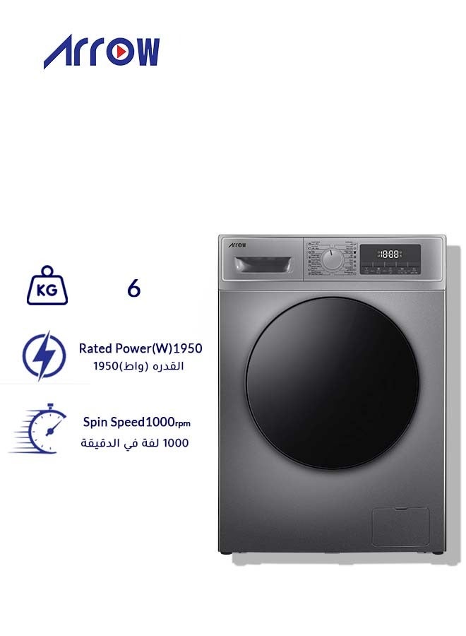 Arrow 6KG 16 Programs, Front load Automatic Washing Machine, 1000rpm Max. Spin Speed, Dark Silver Color, Auto Balance System, Child Lock, Fault Check, LED Display, Universal Motor, Classic Design, Perfect for Home, Apartments & Hotels with 2 Years Warranty. | Model Name: RO-07FWTS-01 - Image 2