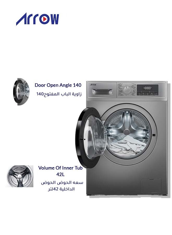 Arrow 6KG 16 Programs, Front load Automatic Washing Machine, 1000rpm Max. Spin Speed, Dark Silver Color, Auto Balance System, Child Lock, Fault Check, LED Display, Universal Motor, Classic Design, Perfect for Home, Apartments & Hotels with 2 Years Warranty. | Model Name: RO-07FWTS-01 - Image 4