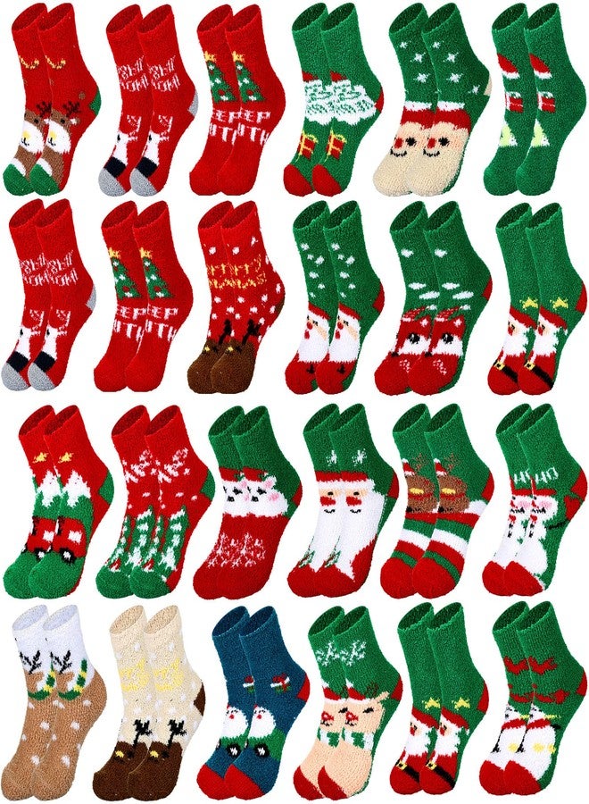 Liitrsh 24 Pairs Christmas Fuzzy Winter Socks for Women Soft Warm Fluffy Christmas Socks(Cute Style) - Image 1