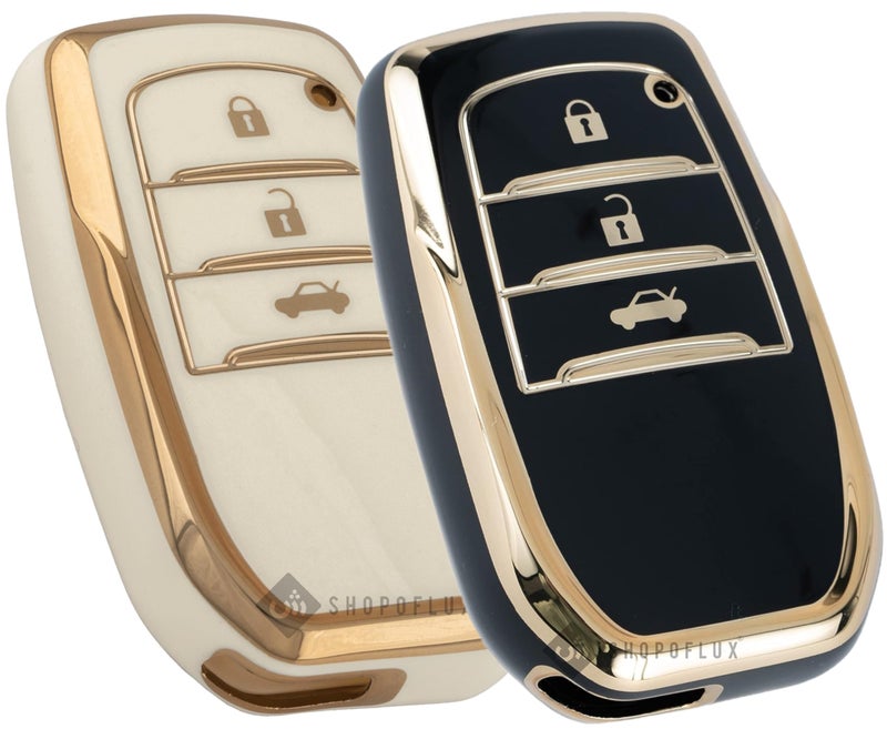 SHOPOFLUX TPU Key Cover Compatible with Toyota Fortuner | Fortuner Legender | Innova Hycross | Invicto 3 Button Smart Key (Pack 2 Black & White) - Image 1