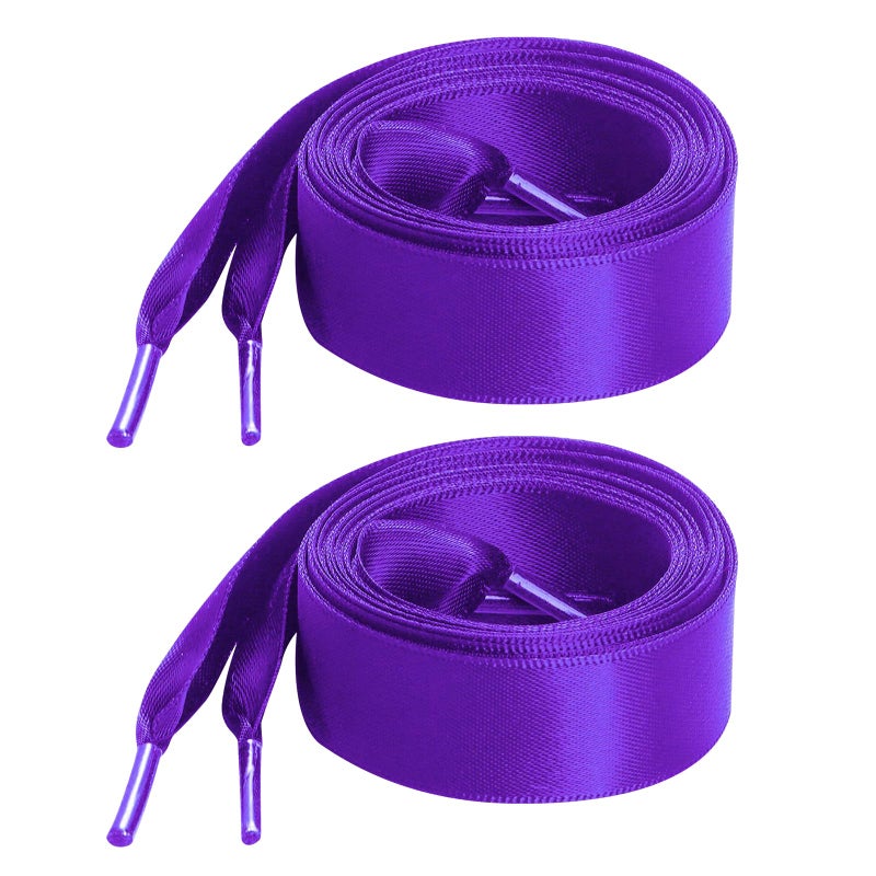 Marrywindix 2 Pairs 47" Flat Satin Ribbon Shoelaces Purple Silk Shoestrings Wide Shoe Laces for Sneakers Skate Shoes Boots Sport Shoes - Image 1