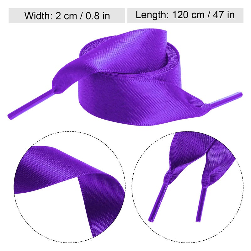 Marrywindix 2 Pairs 47" Flat Satin Ribbon Shoelaces Purple Silk Shoestrings Wide Shoe Laces for Sneakers Skate Shoes Boots Sport Shoes - Image 2
