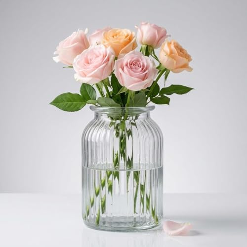 HOLLIO Glass Flower Vases, Bulk Plant Vases,1 Pack Modern Flower Vases for Home Décor, Modern Decorative Vase for Centerpiece, Living Room, Office, Wedding Or Gifts, Clear (6 INCH) - Image 1