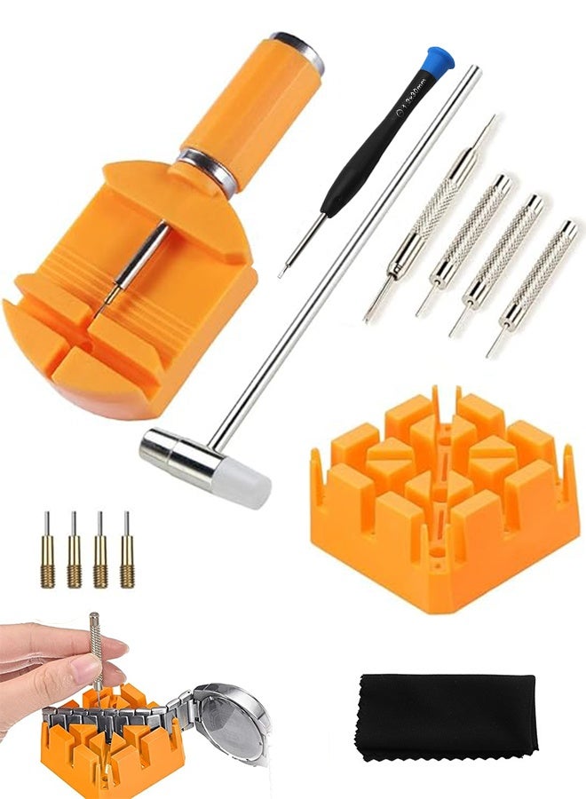 ليمون مجموعة واحدة من أدوات إزالة حلقات الساعة، طقم أدوات تحديد مقاس سوار الساعة، أداة إزالة دبوس الساعة لتعديل واستبدال سوار الساعة وتغيير حجمه، مع أداة لإزالة حلقات الساعة، ودبابيس، ومطرقة. - Image 1