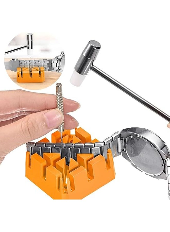 ليمون مجموعة واحدة من أدوات إزالة حلقات الساعة، طقم أدوات تحديد مقاس سوار الساعة، أداة إزالة دبوس الساعة لتعديل واستبدال سوار الساعة وتغيير حجمه، مع أداة لإزالة حلقات الساعة، ودبابيس، ومطرقة. - Image 4