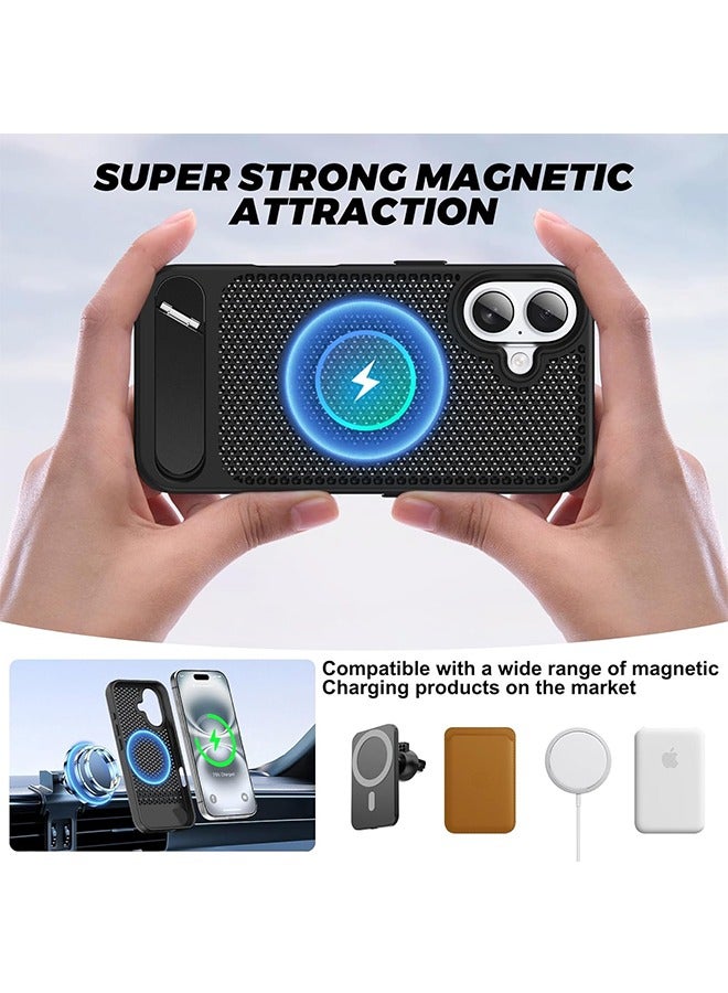 جراب مغناطيسي للحرارة لجهاز iPhone 16 ، ل MagSafe ، حماية من سقوط التبريد ، حافظة مسند قابل للتعديل ، درع ثلجي مادة باردة غير لامعة أسود - Image 4