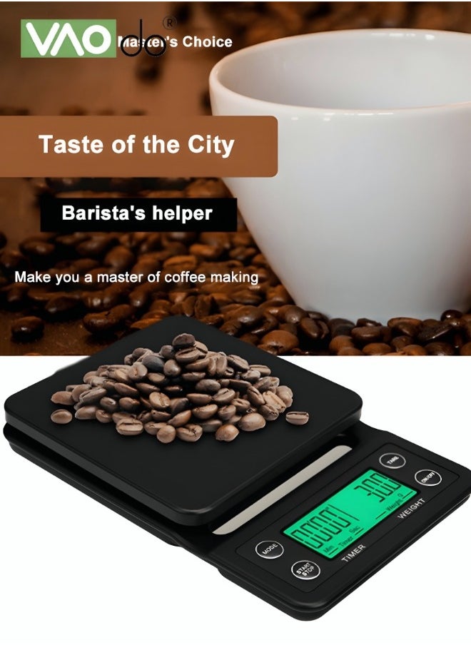 Kitchen Electronic Coffee Scale LED Backlight Display High-precision Sensor With Timing Function and Thermal Insulation Pad Maximum Weight 5 kg Baking Electronic Scale Battery Scale