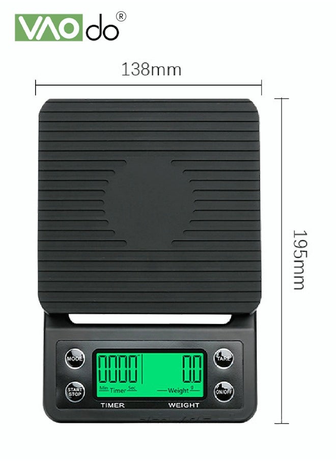 Kitchen Electronic Coffee Scale LED Backlight Display High-precision Sensor With Timing Function and Thermal Insulation Pad Maximum Weight 5 kg Baking Electronic Scale Battery Scale
