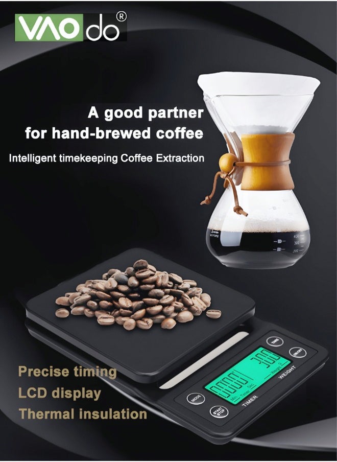 Kitchen Electronic Coffee Scale LED Backlight Display High-precision Sensor With Timing Function and Thermal Insulation Pad Maximum Weight 5 kg Baking Electronic Scale Battery Scale