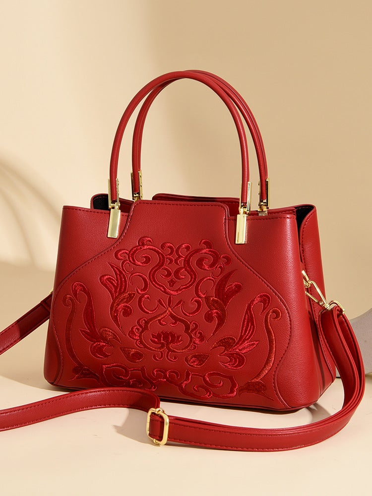 Wedding Bag with Chinese Style Embroidery, Festive Bride Wedding Bag, Fashionable and Elegant Mother-In-Law Handbag, Large Capacity and High-End Bag - Image 3