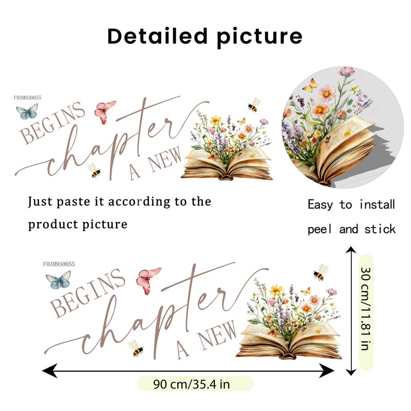 WFKLDF A New Chapter Begins Wall Decal - Storybook Baby Shower Decorations - Book Themed Bridal Shower - Image 2