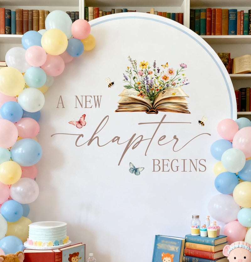 WFKLDF A New Chapter Begins Wall Decal - Storybook Baby Shower Decorations - Book Themed Bridal Shower - Image 1