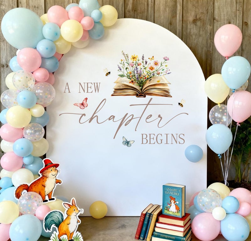 WFKLDF A New Chapter Begins Wall Decal - Storybook Baby Shower Decorations - Book Themed Bridal Shower - Image 4