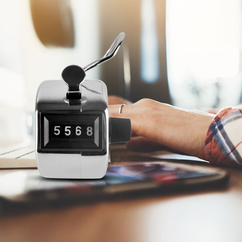 AFUNTA 4 Digit Hand Tally Counters, 4 Pack Mechanical Lap Tracker Manual Clicker with Metal Finger Ring Hoop Holder - Silver - Image 5