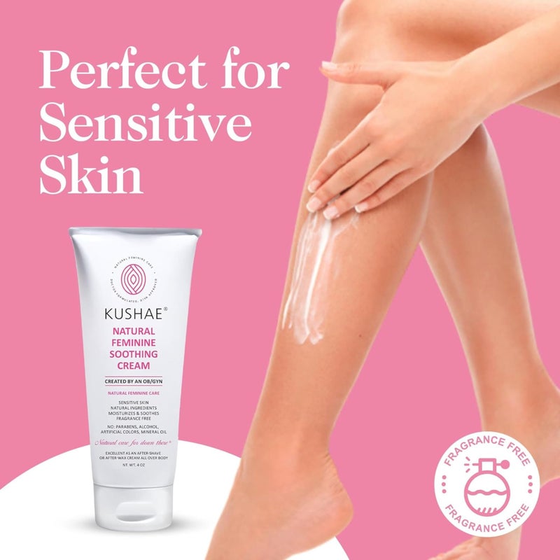 Kushae Feminine Soothing After Shave Cream - OB/GYN Made, Natural, Fragrance Free, Aloe-Based, pH Balanced Intimate Moisturizer for Women 4oz - Image 5