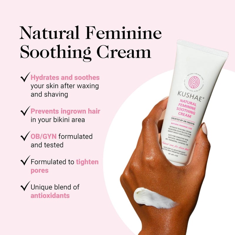 Kushae Feminine Soothing After Shave Cream - OB/GYN Made, Natural, Fragrance Free, Aloe-Based, pH Balanced Intimate Moisturizer for Women 4oz - Image 2