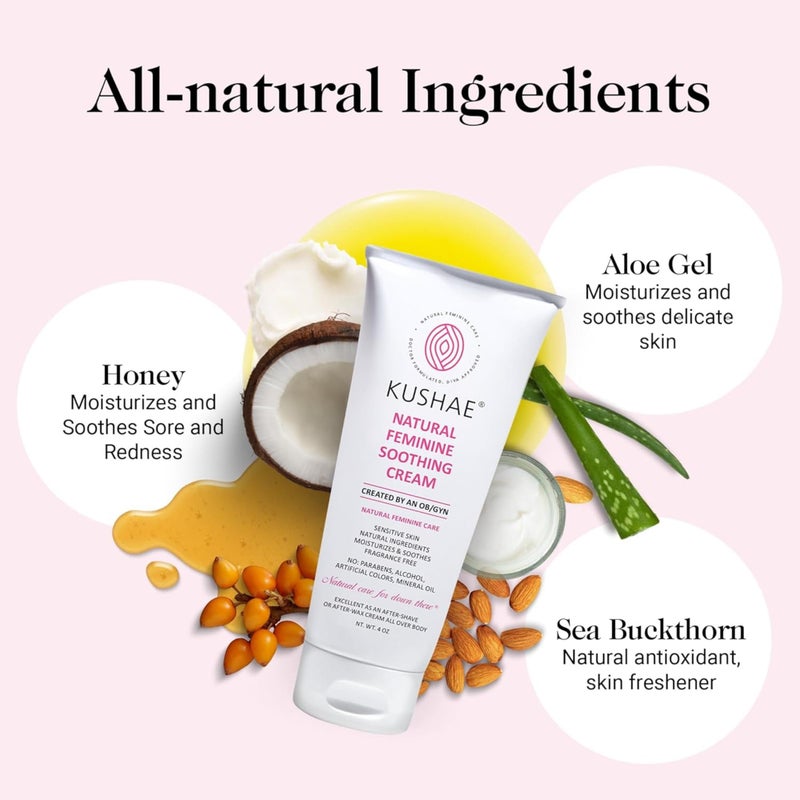 Kushae Feminine Soothing After Shave Cream - OB/GYN Made, Natural, Fragrance Free, Aloe-Based, pH Balanced Intimate Moisturizer for Women 4oz - Image 4