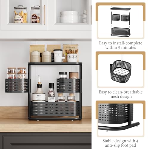 KINGRACK Bathroom Counter Organizer, 3 Tier Rotating Vanity Bedroom Storage cabinet, Cosmetic Holder Standing Shelf, Bathroom Tray for Countertop Storage, Kitchen Spice Rack, Black - Image 4