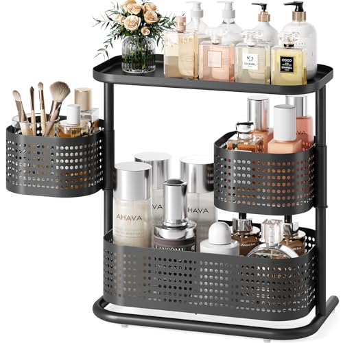KINGRACK Bathroom Counter Organizer, 3 Tier Rotating Vanity Bedroom Storage cabinet, Cosmetic Holder Standing Shelf, Bathroom Tray for Countertop Storage, Kitchen Spice Rack, Black - Image 1