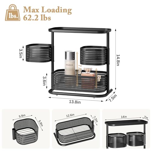 KINGRACK Bathroom Counter Organizer, 3 Tier Rotating Vanity Bedroom Storage cabinet, Cosmetic Holder Standing Shelf, Bathroom Tray for Countertop Storage, Kitchen Spice Rack, Black - Image 2