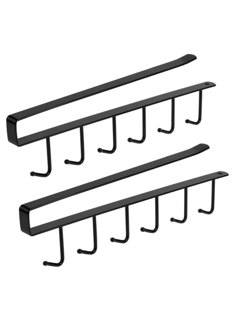 2Pcs 6 Hooks Cup Holder Under Shelf Storage Rack Organizer Iron Multifunction Kitchenware Storage for Cabinet Pantry Wardrobe Cupboard Expand Space Drying Mugs - Image 1