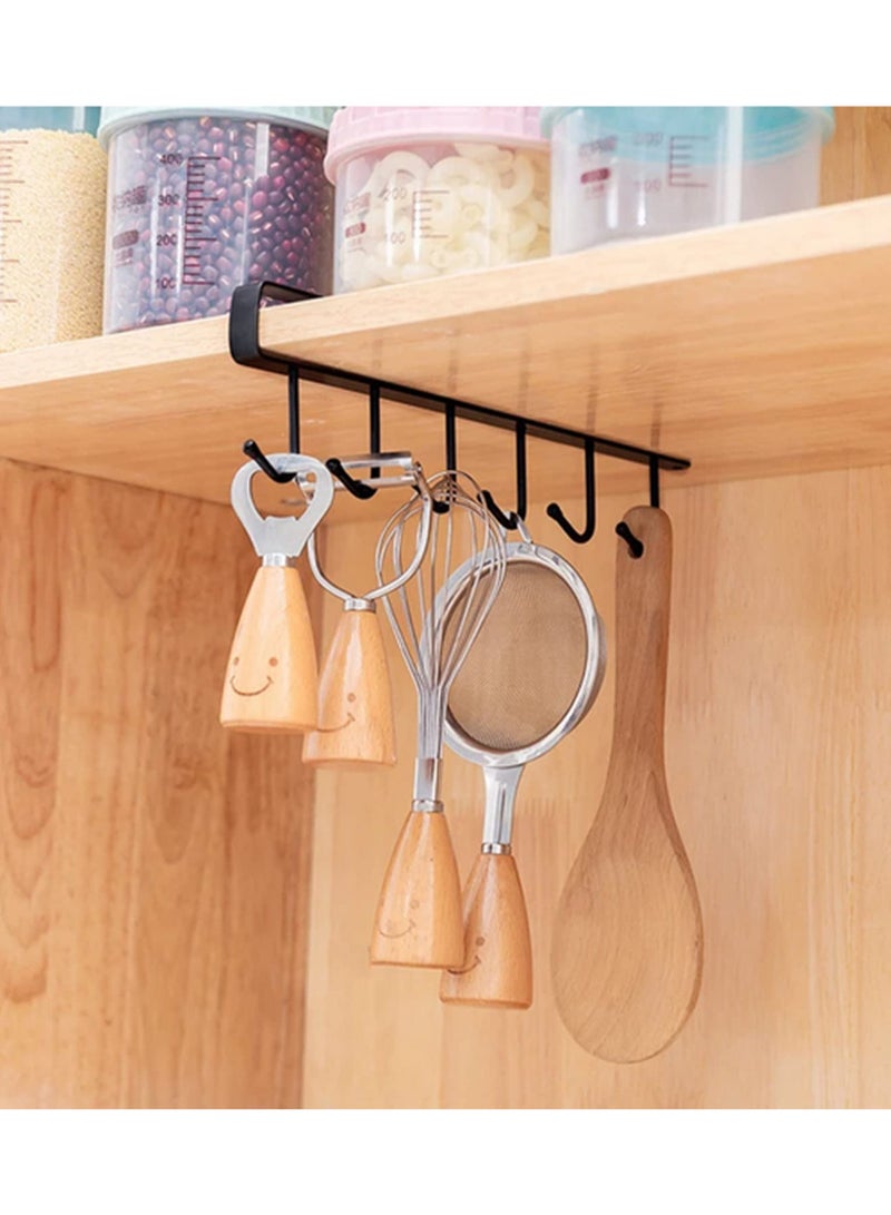 2Pcs 6 Hooks Cup Holder Under Shelf Storage Rack Organizer Iron Multifunction Kitchenware Storage for Cabinet Pantry Wardrobe Cupboard Expand Space Drying Mugs - Image 4