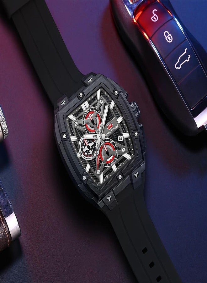 MF MINI FOCUS Men's Watch Analog Fashion Wrist Watch, Skeleton Tonneau Watch for Men with Chronograph,Ideal for Sports Enthusiasts and Daily Wear, Blue_Golden, Black_golden, strap - Image 2
