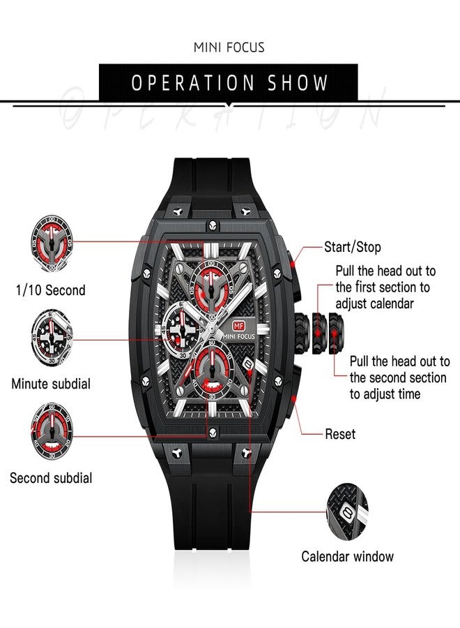 MF MINI FOCUS Men's Watch Analog Fashion Wrist Watch, Skeleton Tonneau Watch for Men with Chronograph,Ideal for Sports Enthusiasts and Daily Wear, Blue_Golden, Black_golden, strap - Image 5