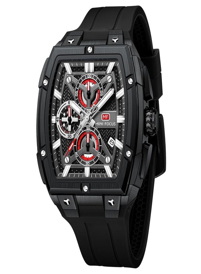 MF MINI FOCUS Men's Watch Analog Fashion Wrist Watch, Skeleton Tonneau Watch for Men with Chronograph,Ideal for Sports Enthusiasts and Daily Wear, Blue_Golden, Black_golden, strap - Image 1