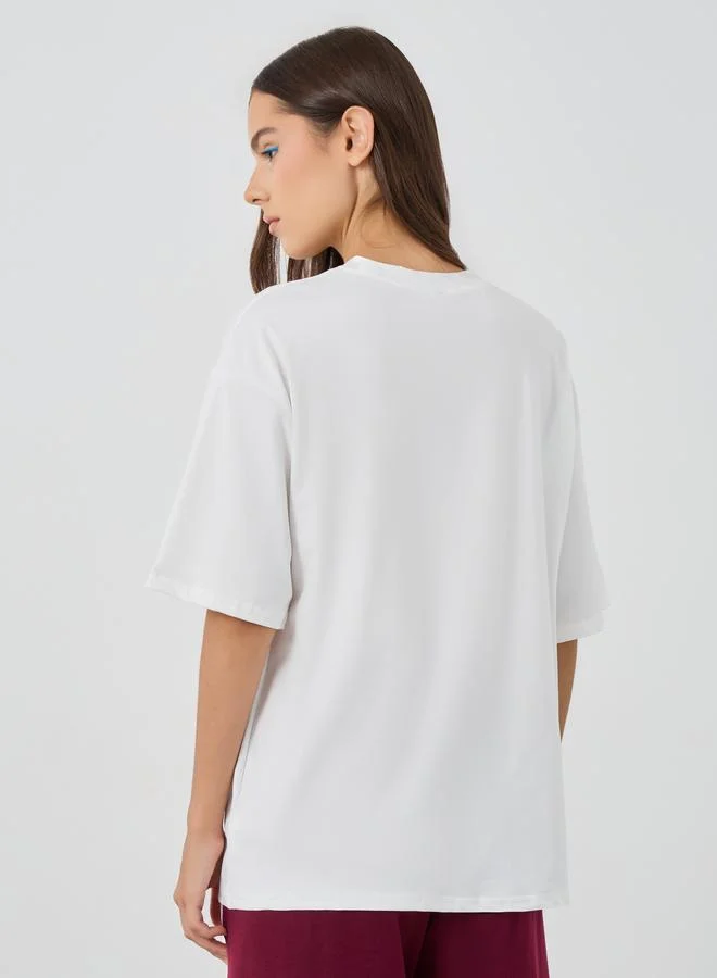 Take Two Take Two Embellished Neck Oversized T-Shirt
