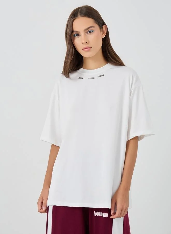 Take Two Embellished Neck Oversized T-Shirt