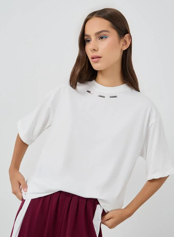 Take Two Embellished Neck Oversized T-Shirt