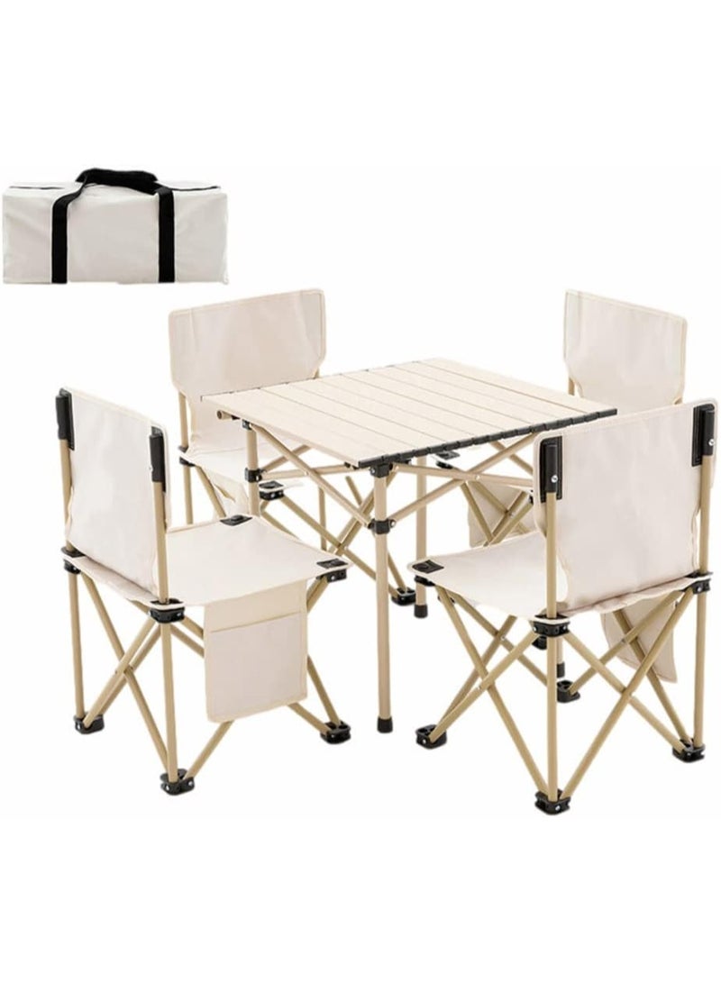 DubaiGallery Aluminum Folding Camping Outdoor Table and Chairs Set with Carrying Bagï¼Portable Table with 4 Seats for Outdoor,Picnic,Travel,Beaches,Party,BBQ,Backyard,Fishing - Image 1