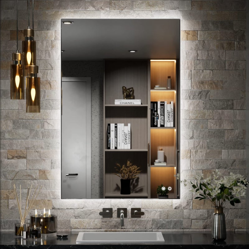 TETOTE 24 x 36 Inch LED Mirror Backlit BathroomAntiFog Mirror with LightDimmableCRI90IP54 Water ProofWall Mounted Vanity LightedHorizontalVertical