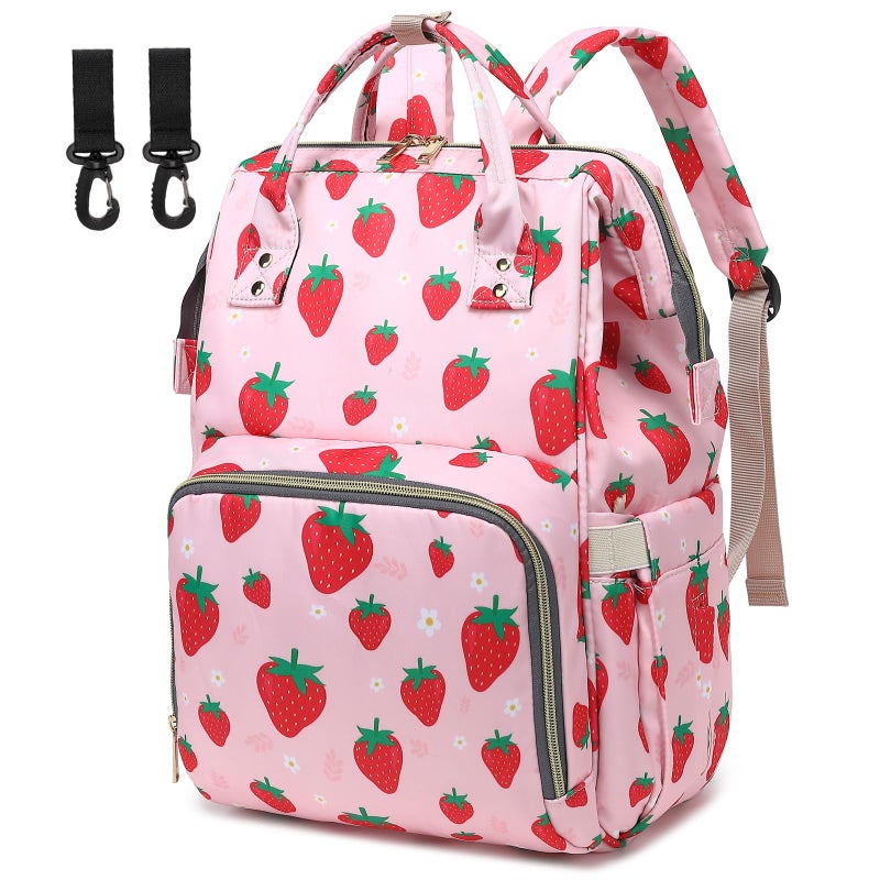 Yusudan Strawberry Diaper Bag Backpack for Baby Girls Mom Waterproof Large Nappy Bags for Women - Image 2