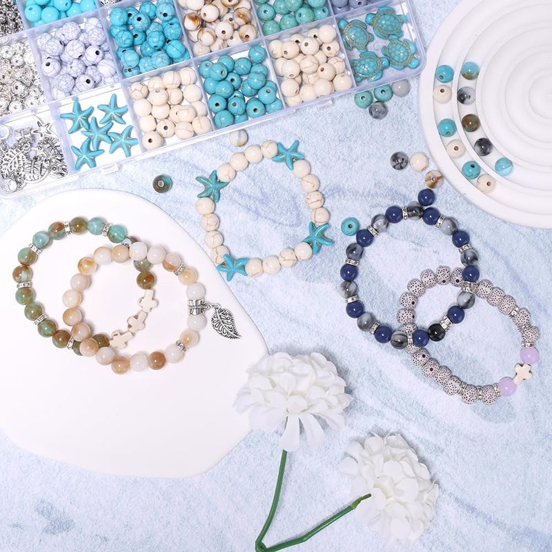 Capstro 760PCS Ocean Glass Beads Set – 8mm Round Beads with Starfish, Turtle, Silver Rhinestones & Ocean Charms in 24-Grid Box for DIY Jewelry Making, Bracelets & Necklaces - Image 4