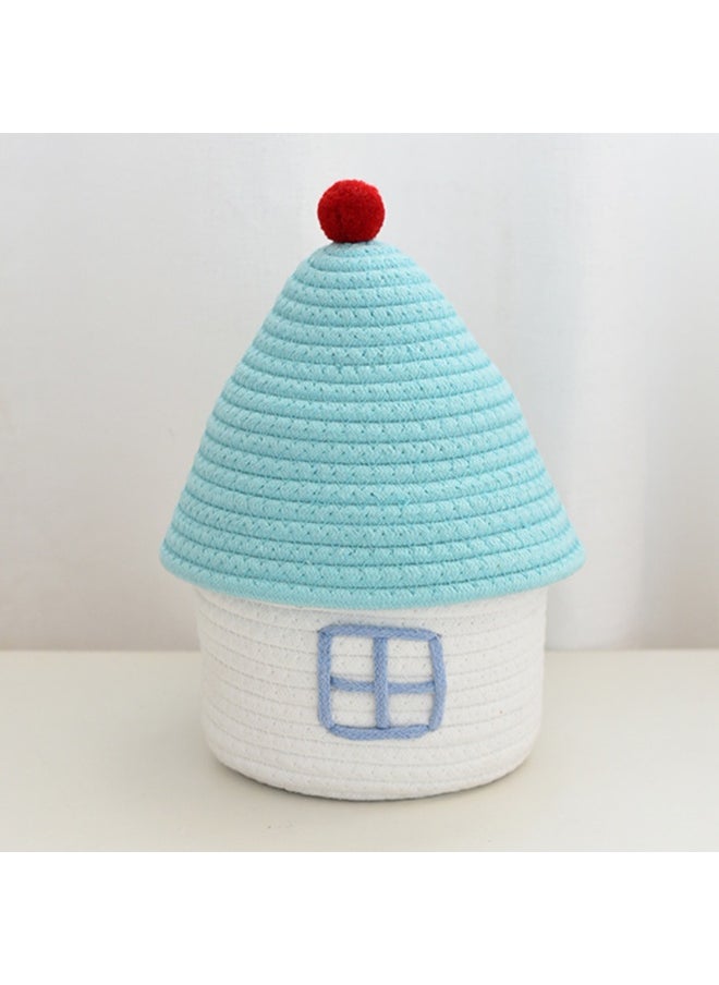 Generic Home decorative cotton thread woven ins cute creative living room bedroom with lid small house storage basket multifunctional basket  - Image 1