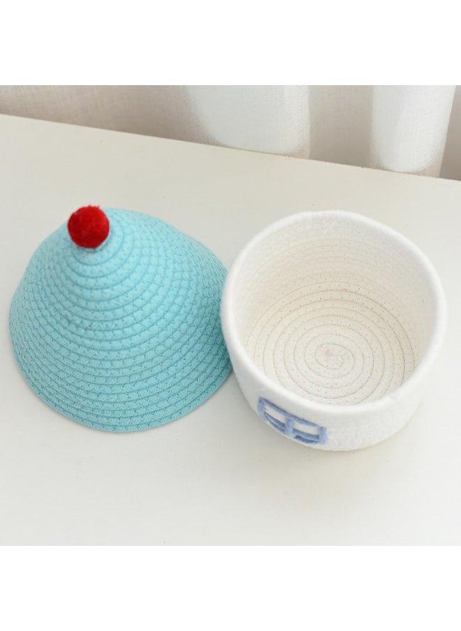 Generic Home decorative cotton thread woven ins cute creative living room bedroom with lid small house storage basket multifunctional basket  - Image 3