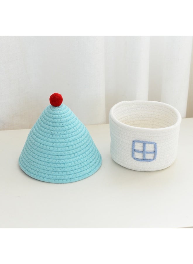 Generic Home decorative cotton thread woven ins cute creative living room bedroom with lid small house storage basket multifunctional basket  - Image 2