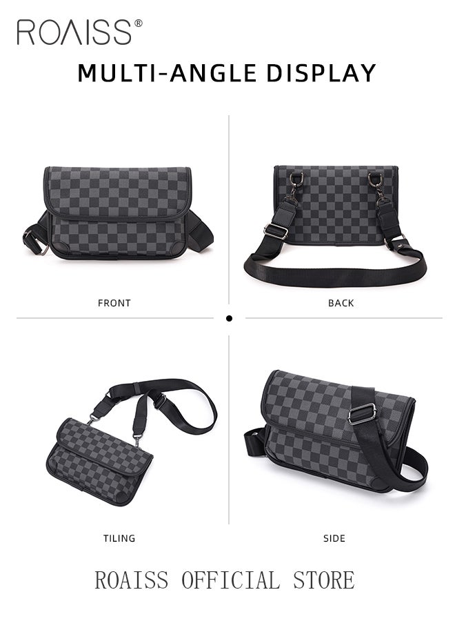 roaiss Plaid Pattern PU Leather Shoulder Bag for Men Clamshell Adjustable Strap Waterproof Large Capacity Crossbody Bag Mens Classic Business Commuting Leisure Travel Street Trend Backpack  - Image 5