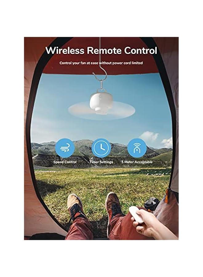 إسكدنيا مروحة تخييم تعمل بالبطارية 8000 مللي أمبير/ساعة، خيمة محمولة قابلة لإعادة الشحن مع جهاز تحكم عن بعد، شفرات مروحة قابلة للفصل، خطاف ، مؤقت، 4 سرعات للمبيت في الهواء الطلق - أبيض - Image 4