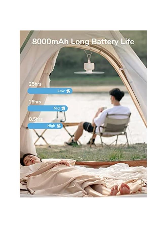 إسكدنيا مروحة تخييم تعمل بالبطارية 8000 مللي أمبير/ساعة، خيمة محمولة قابلة لإعادة الشحن مع جهاز تحكم عن بعد، شفرات مروحة قابلة للفصل، خطاف ، مؤقت، 4 سرعات للمبيت في الهواء الطلق - أبيض - Image 3