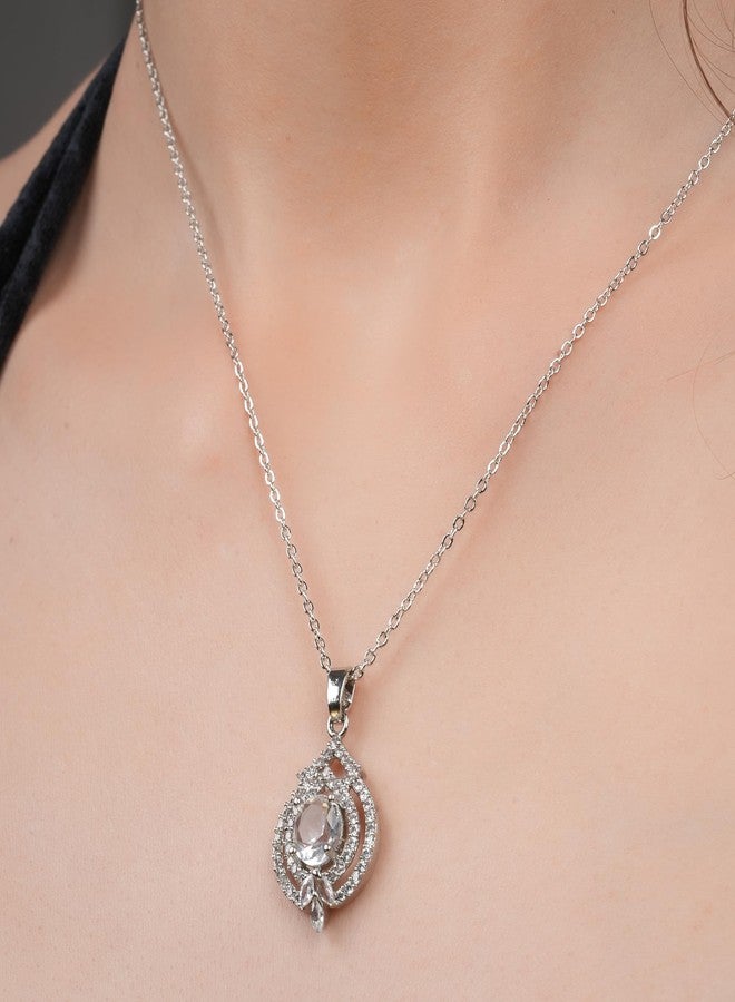 STYOLLO Trendy Silver Pendant Necklace American Diamond Jewellery Set For Women & Girls with Crystal Zirconia Stones | Girls' Chains & Necklaces | Women's Pendants Neck Accessory-(Silver-White) - Image 4